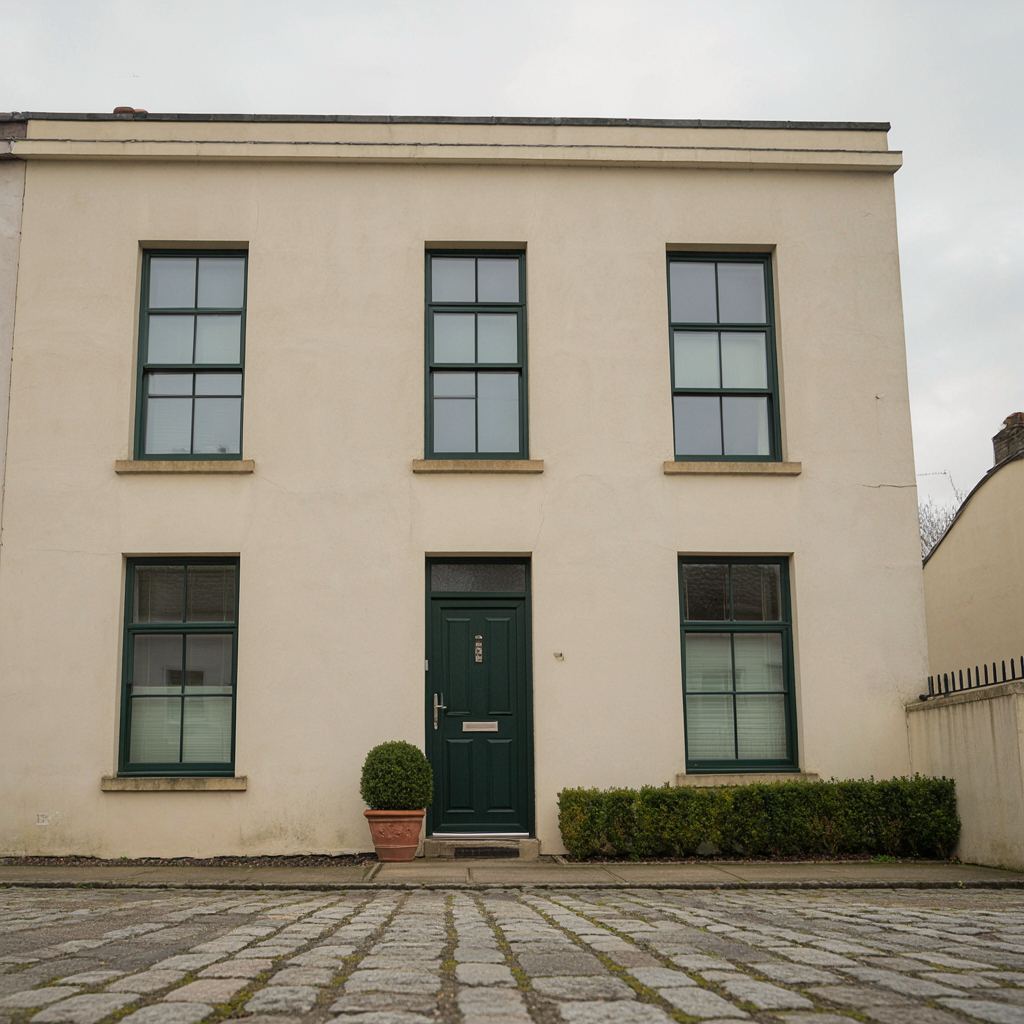 Gerenoveerd herenhuis met donkergroene kunststof kozijnen aan een stoep in Heemstede