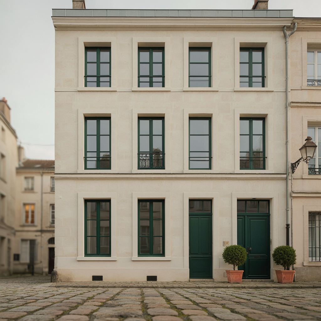 Gerenoveerd herenhuis met donkergroene kunststof kozijnen aan een laan in Bloemendaal