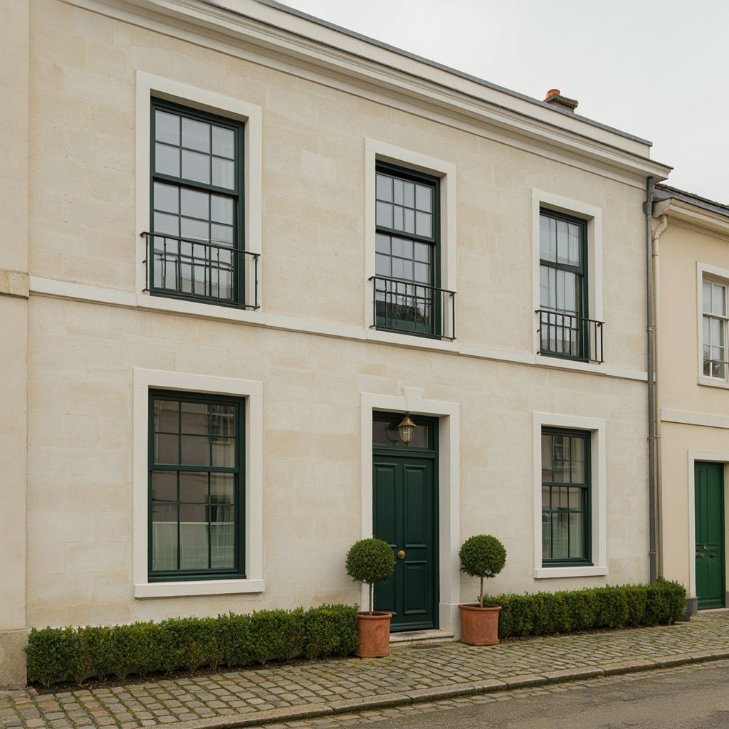 Gerenoveerd herenhuis met donkergroene kunststof kozijnen aan een stoep in Heemstede